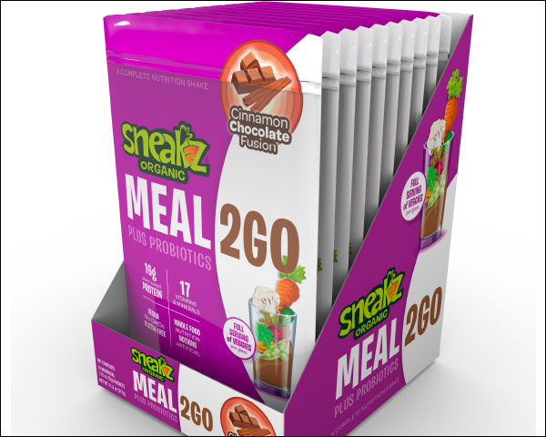 Sneakz Organic Meal 2Go packs in tray.
