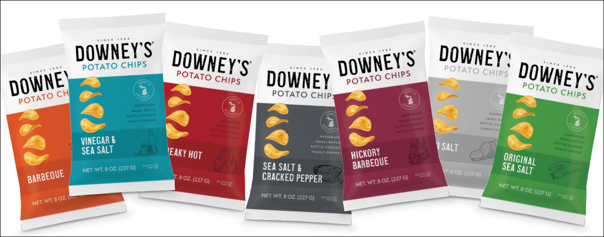 Downeys Potato Chips packaging.