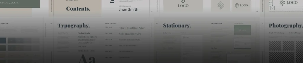 A header layout with sections of brand guidelines to highlight an article on the topic of the importance of brand guidelines.